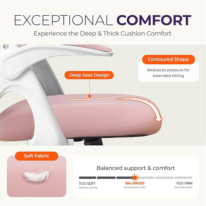 NEO Chair Office Desk Computer Gaming Ergonomic Chair with Lumbar Back Support Adjustable Height Swivel Wheels Flip-up Arms Mesh Chair for Home or Office (Pink)