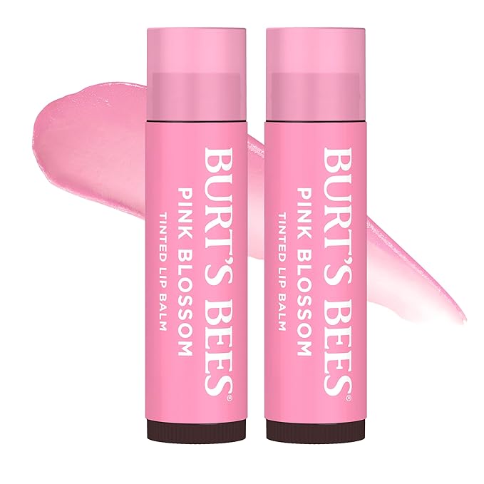 Burt's Bees Lip Tint Balm with Long Lasting 2 in 1 Duo Tinted Balm Formula, Color Infused with Deeply Hydrating Shea Butter for a Natural Looking Buildable Finish, Pink Blossom (2-Pack)