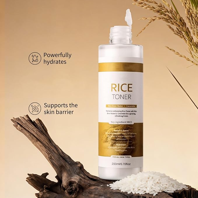Rice Toner for Face, Hydrating Face Moisturizer with Rice Extract, Deep Moisturizes Dry/Dull Skin, Minimizes Pores Strengthens Skin, Lightweight Non-Greasy Formula Boosting Skin 200ml-6.76oz