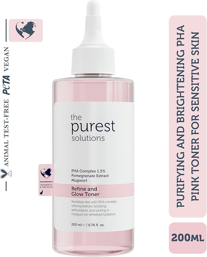 The Purest Solutions Refine & Glow PHA 1.5% Exfoliating Toner for Sensitive Skin – Purifying & Brightening Facial Toner with Mugwort & Pomegranate Extract for Smooth, Radiant Skin