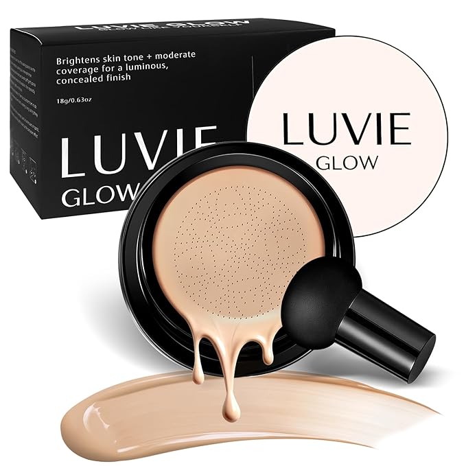 Cushion Foundation/Mushroom Head Air Cushion BB Cream/Long Lasting Hydrating Light Coverage for All Skin Types, Natural Color/Luvie (Natural)