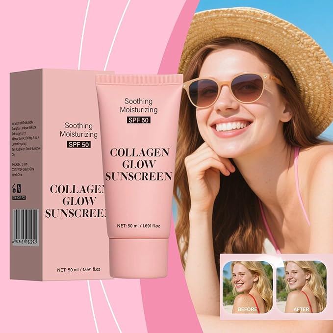 Collagen Sunscreen SPF 50, Moisturizer Sunscreen for Face, Broad Spectrum Sunscreen for Face & Body, Lightweight Non-Sticky Hydrating Lotion,Travel Size (1pc)