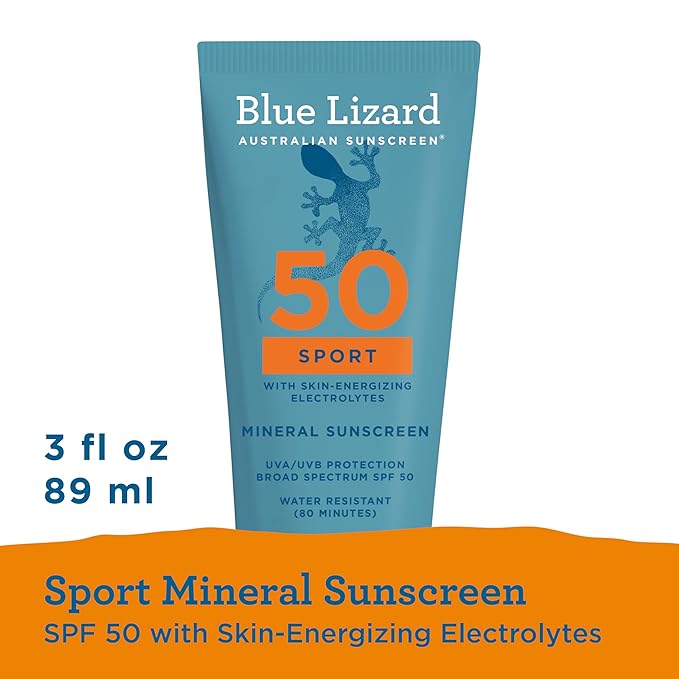 Blue Lizard Sport Mineral SPF 50 Lotion, Ideal for Athletes, 100% Mineral Sunscreen Actives, Fragrance-Free, Paraben-Free, Vegan, 3.0 fl oz