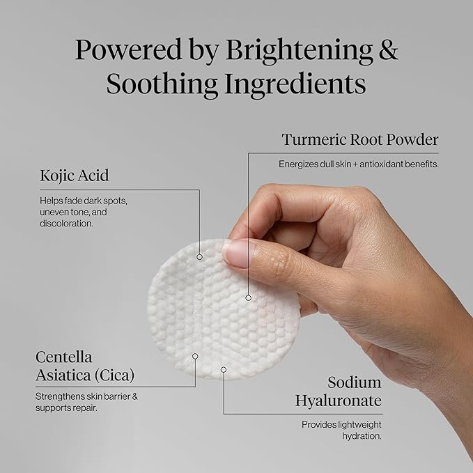 Kitsch Kojic Acid Cleansing Pads with Turmeric & Cica to Smooth, Refresh & Even Tone Skin Care – Exfoliating & Brightening Pre-Soaked Cotton Pads for Face and Body – 50 count