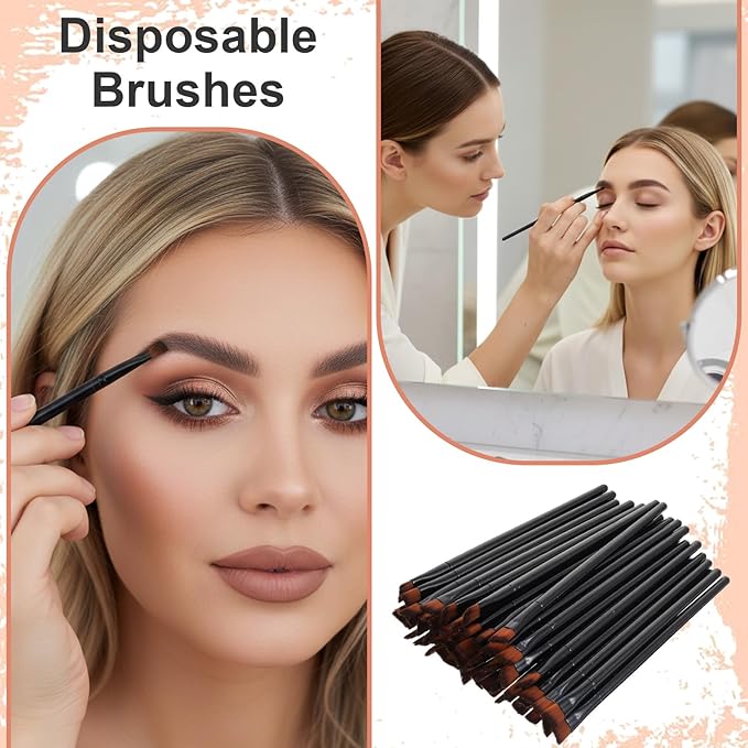 300PCS Disposable Angled Eyebrow Brushes, Bulk Brow Tint Brushes, Eye Makeup Brush Eyeliner Brush Tinting Flat Tapered Eyebrow Concealer Brush for Women Girls Salon Beauty Cosmetic Tool