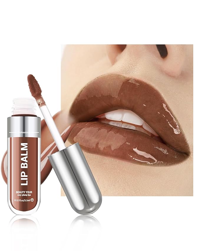 Tinted Lip Gloss Oil, Nude Brown Hydrating Lip Tint Stain, Sheer Lip Treatment Moisturizer, Moisturizing Lip Tint Balm Lipstick Lipgloss, Glow Reviver Lips Care Oil, Christmas Makeup Gift for Women-05