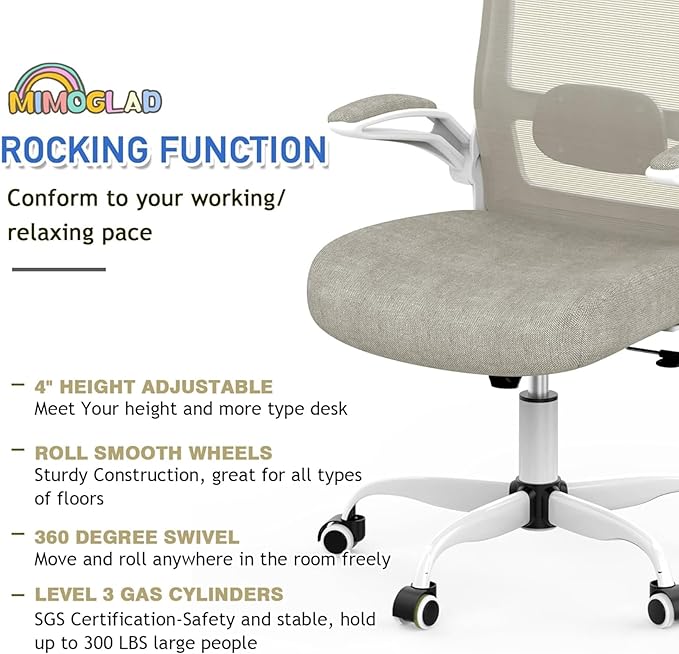 Mimoglad Home Office Chair - Ergonomic High Back Desk Chair with Adjustable Lumbar Support and Thickened Seat Cushion - Breathable Mesh Computer Chair