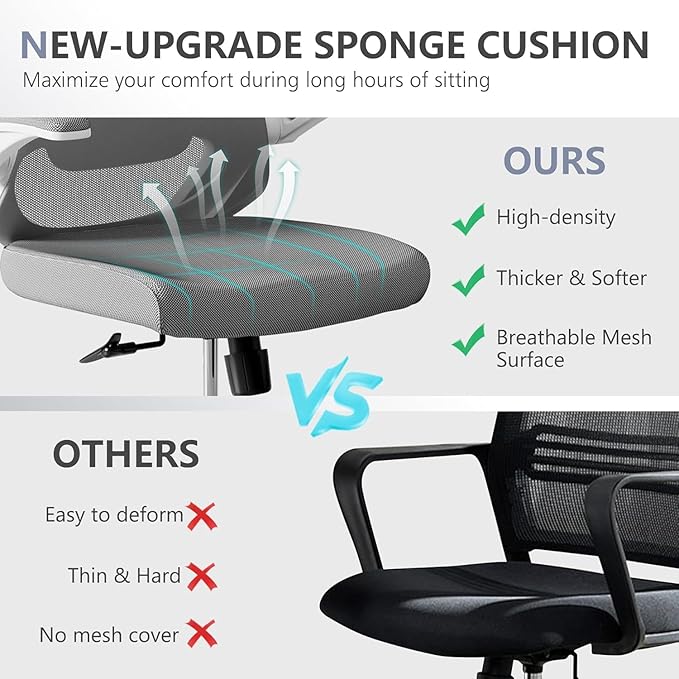 300 LBS Ergonomic Office Computer Mesh Chair - Adjustable Height Rolling Desk Chair with Flip-Up Armrests & High Back Support - Comfortable Swivel Task Chair for Home Office