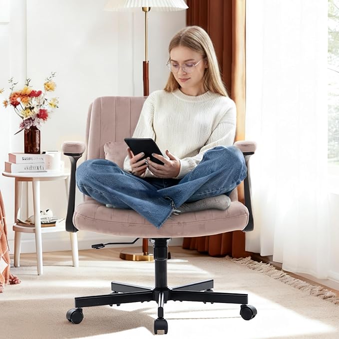 Ergonomic Cross Legged Chair with Wheels,360° Swivel Meditation Chair,ADHD Chair, Criss Cross Desk Chair with Lumbar Support and Adjustable Stool, (Wide seat Cushion, Light Pink)
