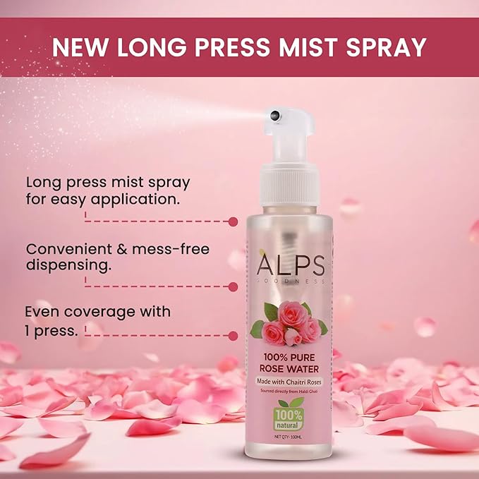100% Pure Rose Water Facial Mist | Natural Face Toner & Hydrating Spray for Dry, Dull Skin | Refreshes, Soothes & Preps Skin | for All Skin Types | 3.38 Fl Oz (100ml)