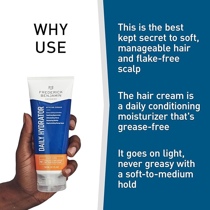 Frederick Benjamin Daily Hydrator, Hydrating Hair Cream with Light Hold, Natural Hair Moisturizer for Men, Hydrates & Replenishes Dry, Itchy Scalp & Hair, 5.1oz
