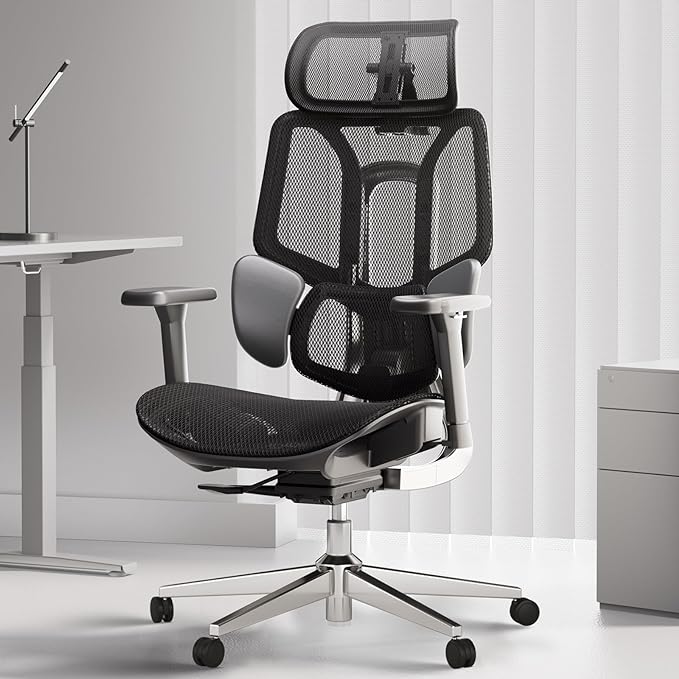 Hbada E3 Air Ergonomic Office Chair, Big and Tall Office Chair - with 3-Zone Dynamic Lumbar Support, 3D Adjustable Headrest, 3D Adjustable Armrests, Swivel Computer Chair, Black(No Footrest)
