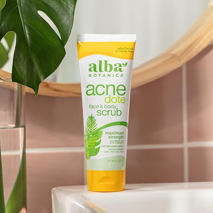 Alba Botanica Acnedote Maximum Strength Face & Body Scrub, 8 Oz (Pack of 2)