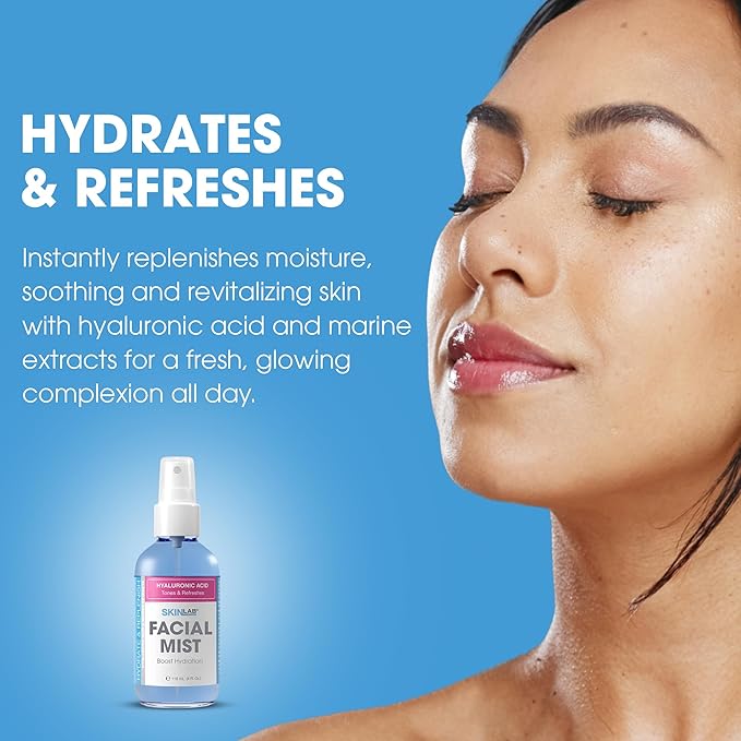 SKIN LAB Hydrate & Replenish Facial Mist Spray – Hydrating Face Mist with Hyaluronic Acid, Algae & Seaweed Extracts – Moisturizing Facial Spray Toner for Soft, Fresh, Dewy Skin, 4 fl. oz (118 mL)
