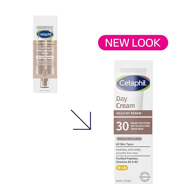 Cetaphil Healthy Renew Moisturizing Day Cream 1.7 Oz, with SPF 30, Skin Tightening Anti Wrinkle Cream for Face with Peptides, Fragrance Free, Retinol Alternative For Sensitive Skin, (Pack of 2)
