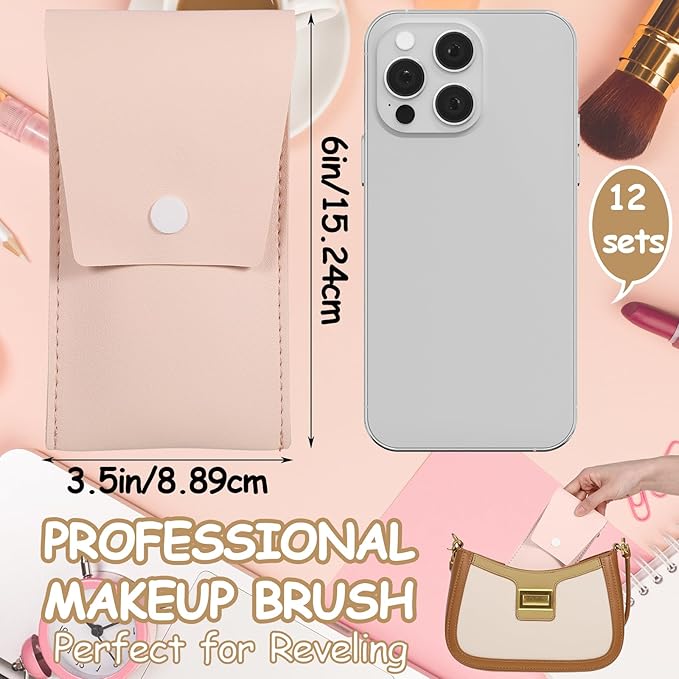 12 Sets Travel Makeup Brush Set Brushes Bag Bridesmaid Gift Synthetic Fiber Face Make up Brushes Angled Blush Brush for Wedding Bridal Shower Favors Bachelorette Party Gift