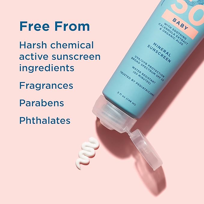 Blue Lizard BABY Mineral Sunscreen with Zinc Oxide,SPF 50+,Water Resistant,UVA/UVB Protection with Smart Cap Technology - Fragrance Free,5 oz. Tube,(Pack of 2)