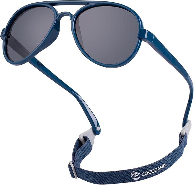 COCOSAND Baby Boys Girls Aviator Sunglasses with Strap Polarized Flexible Retro Pilot for Infants Toddler Age 0-24 Months