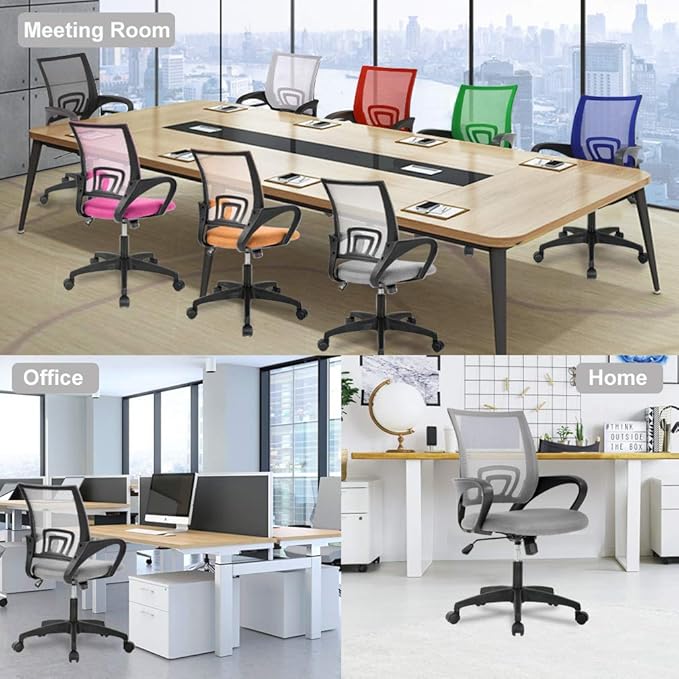 BestOffice | Ergonomic Office Chair | Mid-Back Swivel Desk Chair | Breathable Backrest & Lumbar Support | Adjustable Height | Sponge Seat | Rolling Wheels | Grey | for Adults & Women | Pack of 2
