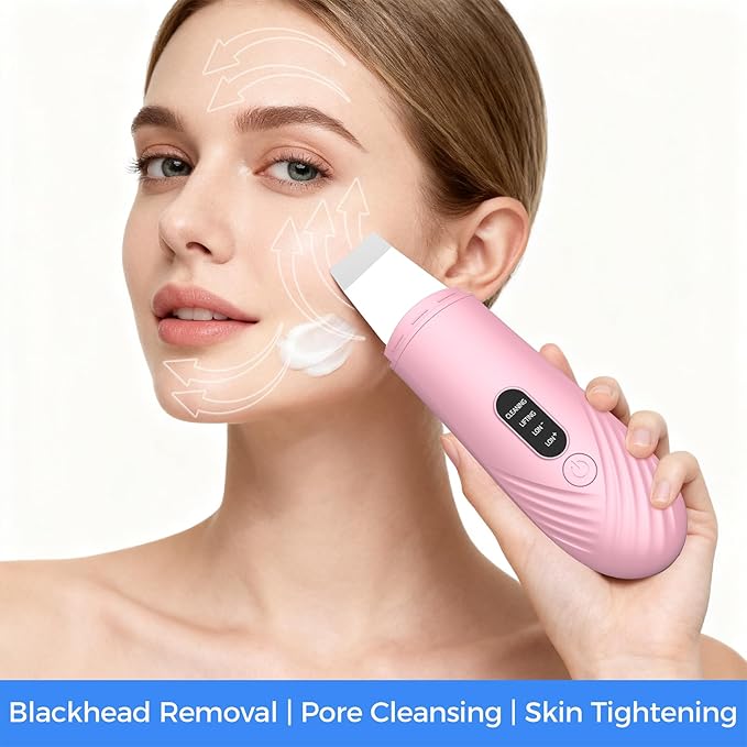 Skin Scrubber Face Spatula, Blackhead Remover Tool for Facial Deep Cleansing, Face Spatula Pore Cleaner with 4 Modes, Whitehead Remover, Blackhead Extractor, Face Scrubber (Pink)