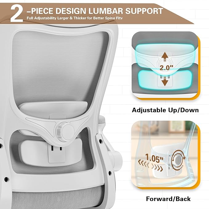 Ergonomic Office Chair - High Back Desk Chair with Adjustable Lumbar Support, Breathable Mesh Back, 330LBS Capacity, Easy Assembly, for Home Office Executive Computer Task