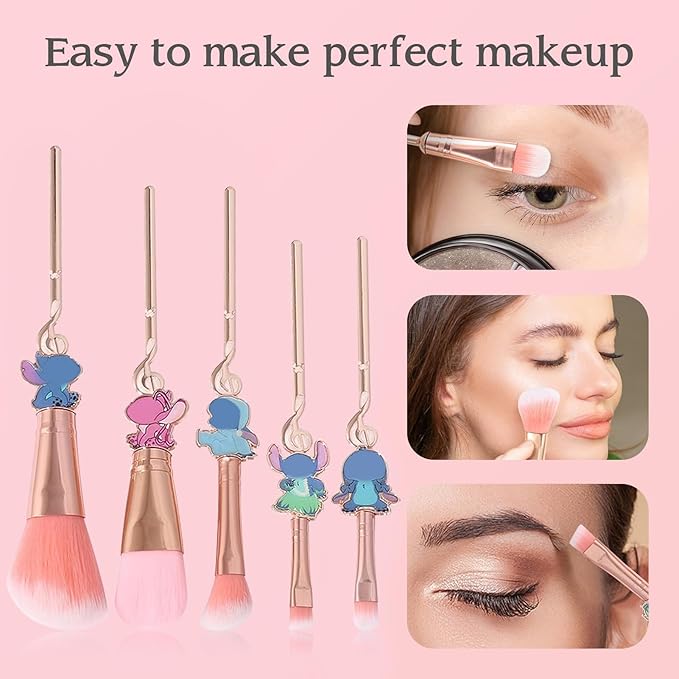 Cute Cartoon Girl-Themed 5-Piece Makeup Brush Set – Premium Synthetic Bristles for Foundation, Blending, Face Powder, Blush, Concealer & Eye Shadow