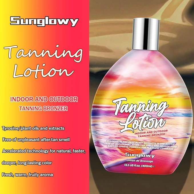 Bronzing Brown Lotion for Indoor Tanning Beds Lotions with Bronzer and Accelerator, Indoor Outdoor Suntan Lotion for Sunbeds w/Tattoo Protecting Formula, DHA Free, 13.5oz