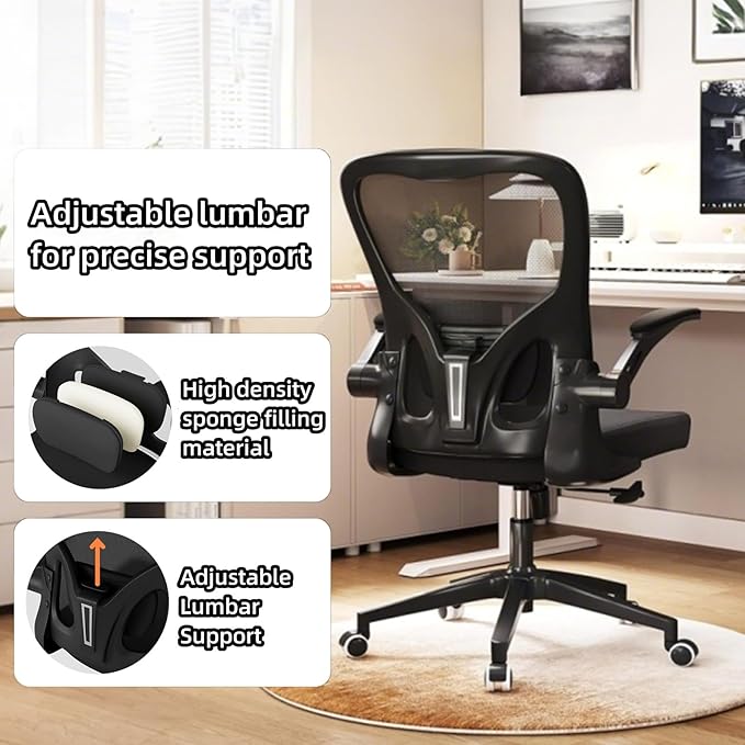 Ergonomic Office Chair, High-Back Mesh Computer Desk Chair with Adjustable Height, Lumbar Support, Flip-Up Armrests,headrest，and Swivel Rolling Design for Home and Office Use