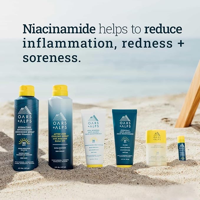 Oars + Alps After Sun Spray, After Sun Care Spray with Aloe Vera, Kukui Oil & Niacinamide & Green Tea Scent to Naturally Cool Skin, Hydrating, Soothing, Non Greasy, 6oz