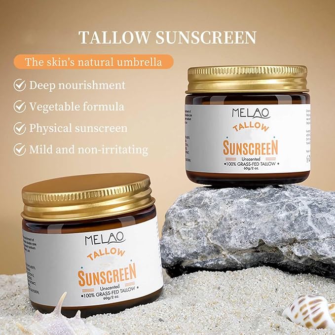 Tallow Sunscreen SPF50, Natural Grass-Fed Beef Tallow Moisturizing Sunscreen SPF 50, Beef Tallow for Skin, Non-Greasy Formula Daily Skin Protection Sun Cream for Face and Body