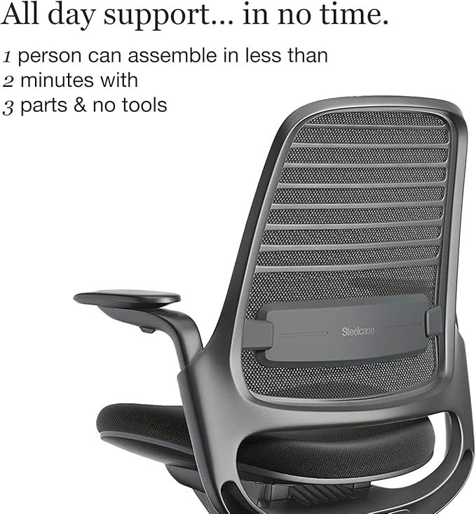 Steelcase Series 1 Office Chair - Ergonomic Work Chair with Wheels for Carpet - Helps Support Productivity - Weight-Activated Controls, Back & Arm Support - Easy Assembly - Licorice