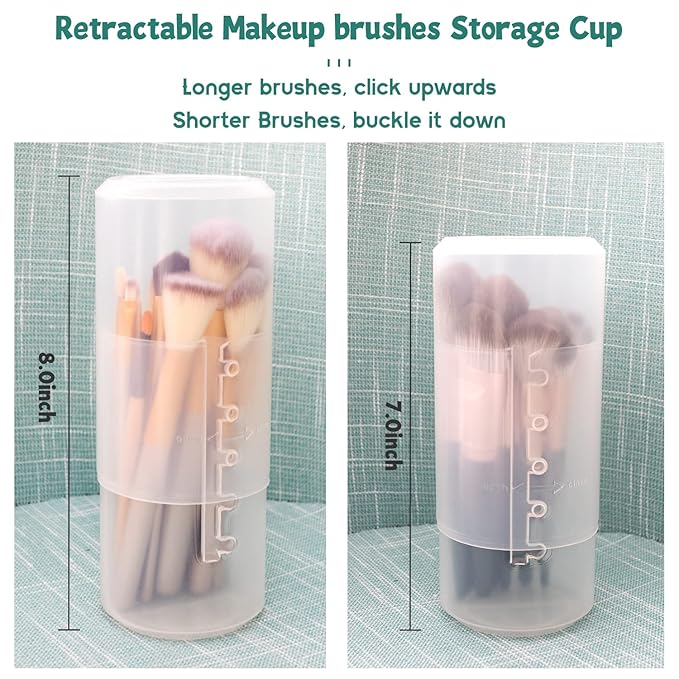 OCHEAL Retractable Makeup Brush Holders, Brushes Organizer Plastic Clear Travel Makeup Brush Case Brushes Container Cup Dustproof Storage for Women and Girls Makeup Artist