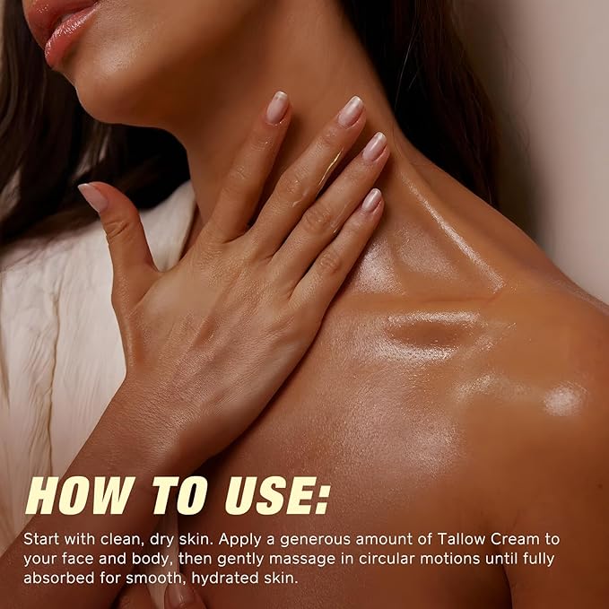 Beef Tallow for Skin with Castor Oil and Frankincense, 4.2 oz Grass-Fed Tallow Cream, Face & Body Moisturizer for Dry Skin