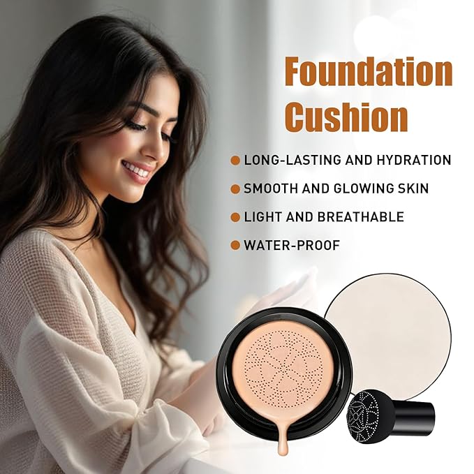 Foundation Cushion, Moisturizing Concealer BB Cream Face Makeup Foundation Brighten Long-Lasting, Waterproof, Even Skin Tone,Mushroom Head Air Cushion CC Cream, (Natural color, 1)
