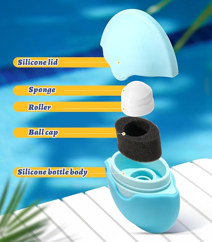 Sunscreen Applicator for Kids, Adults & Families - BPA Free & Refillable, Travel & Ourdoor Sunblock Buddy Brush Set with Protective Caps, Sun Lotion Applicator Sun Cream Brush (Blue)