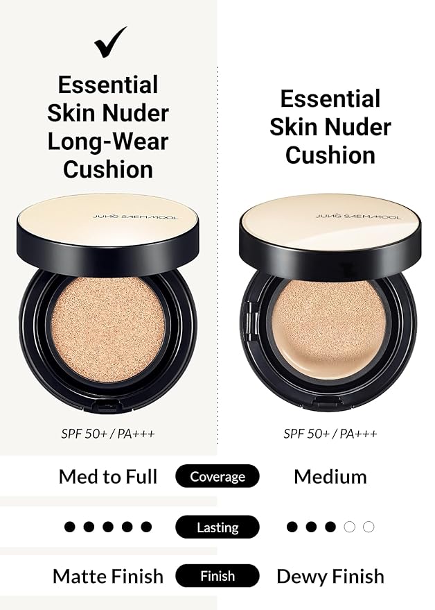 JUNG SAEM MOOL Essential Skin Nuder Longwear Cushion 0.98 Fl Oz, Refill Included, 24H Lasting Cushion Foundation with High Coverage, Semi-Matte Natural Finish, Korean Foundation Makeup (Fair Light)