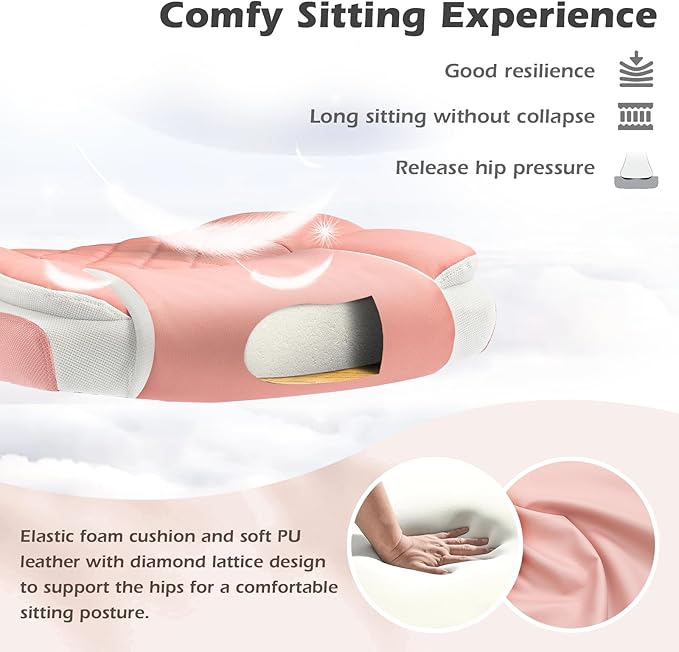 SEATZONE Ergonomic Office Chair Pink PU Leather Desk Chairs Computer Chair with Wheels and Flip-up Arms,Rolling Swivel Task Chair for Women,Girls