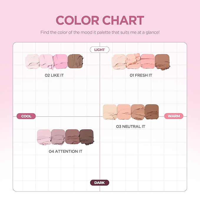 lilybyred Mood It Palette | 4-Shade Korean Eyeshadow Palette, Pre-Matched Personal Tone, Soft Blending, Buildable Coverage, Matte & Shimmer Finish, Daily Wear, Compact Size, 0.11 oz. (02 Like It)