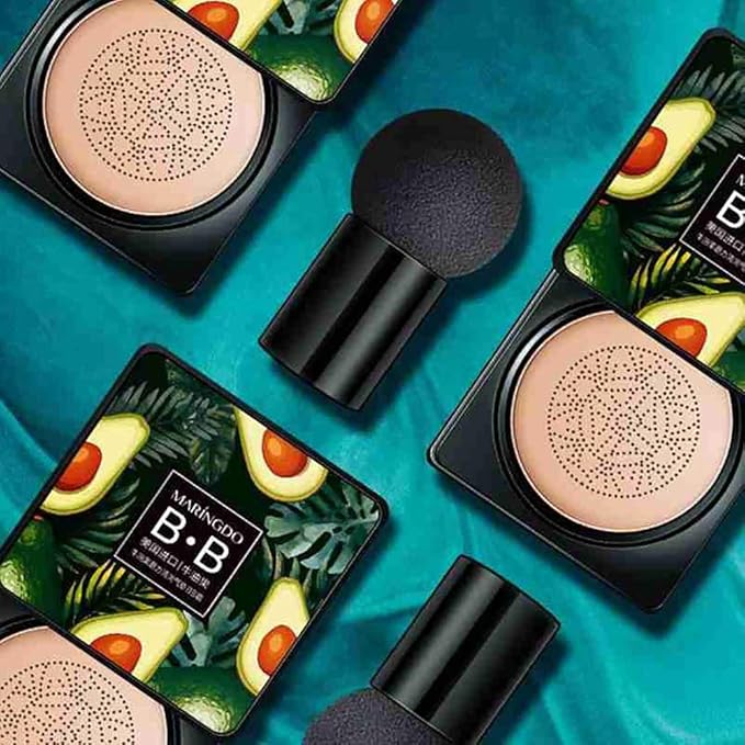 Avocado Air Cushion BB Cream,mushroom head air cushion cc cream brighten,waterproof Flawless,Even Skin Tone Makeup Base BB Cream for All Skin Makeup (Natural White, 1PCS)