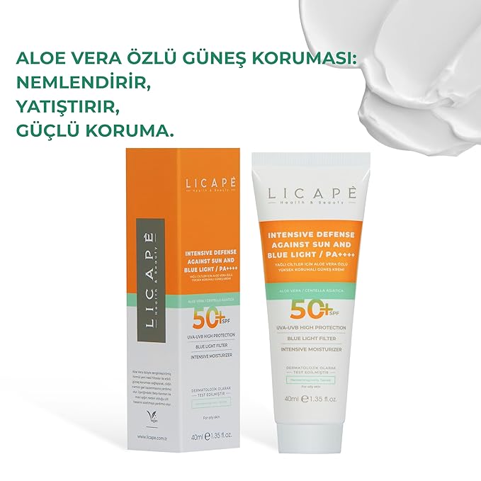 LICAPE® Sunscreen for Face SPF 50+, Aloe Vera Infused, Lightweight Skincare for Oily Skin, 40ml