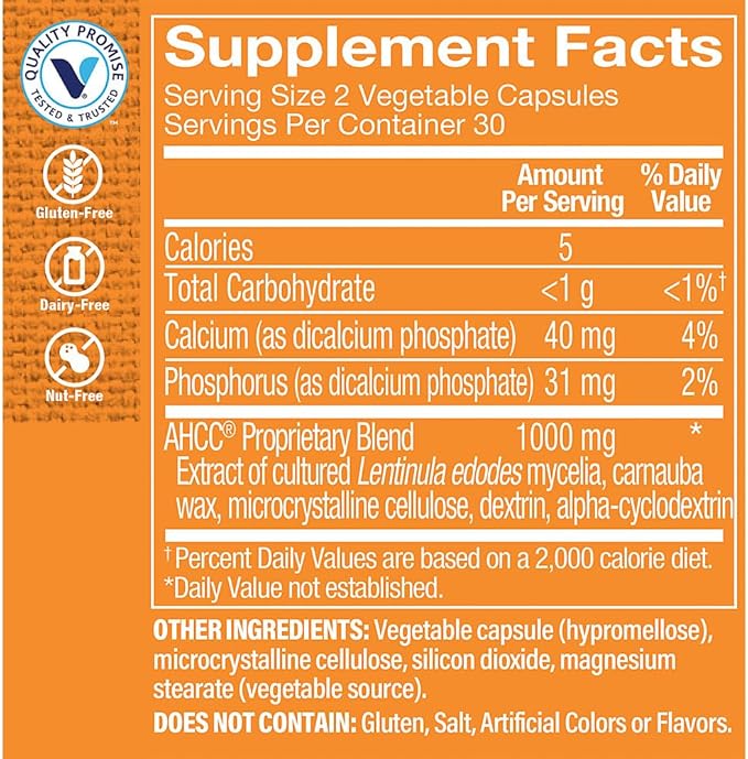 The Vitamin Shoppe AHCC 500mg - Immune System Booster & Cell Defense | Active Hexose Correlated Compound | 60 Veggie Caps | Mushroom Extract