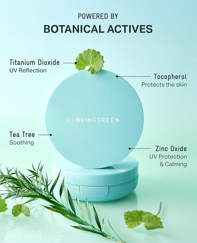 BRING GREEN Tea Tree CICA Sun Cushion + Squid Game Lip Essence Set | SPF 50+ Zinc Mineral Sunscreen & Hydrating Bamboo Lip Duo | Korean Skincare x Netflix Special Edition