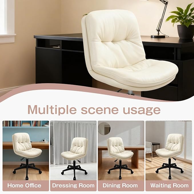 Office Chair, Ergonomic Desk Chair with Padded Cushion & Backrest, Adjustable Height & 360° Swivel, Armless Task Chair for Home Office, Computer Desk & Vanity Beige