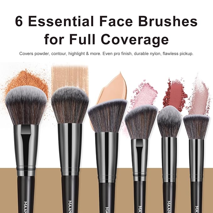 MAANGE 30Pcs Professional Makeup Brush Set with Case – Premium Synthetic Brushes for Foundation, Powder, Blush, Eyeshadow & Blending,Black