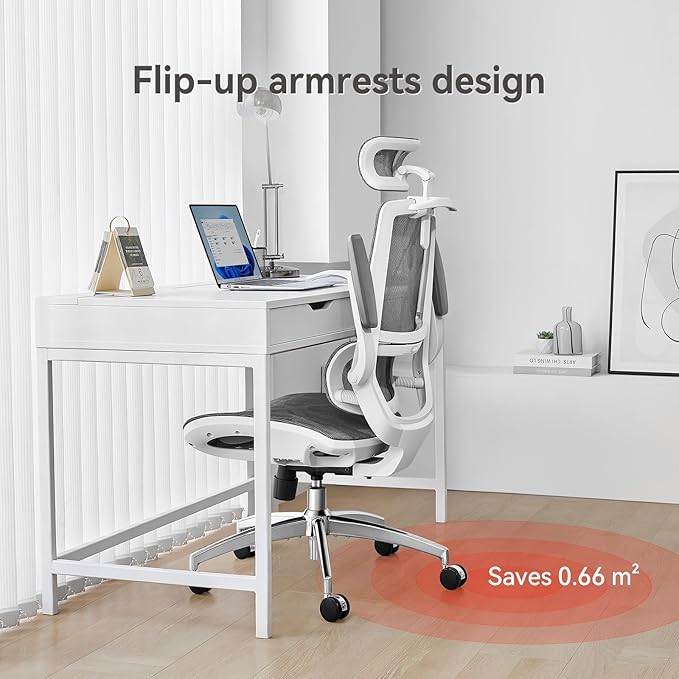 SIHOO M59AS Ergonomic Office Chair, Desk Chair with 3D Flip-up Armrests, Computer Chair with Dual Back Design and Adaptive Dynamic Lumbar Support Grey
