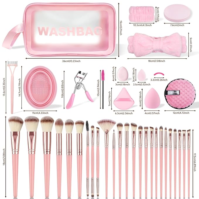 80PCS Makeup Brushes, Makeup Brush Set Professional Makeup Kit Multi-functional Makeup Tool Set with Case Facial Makeup Accessories,Brush Set Eye & Makeup Sponge(Pink)