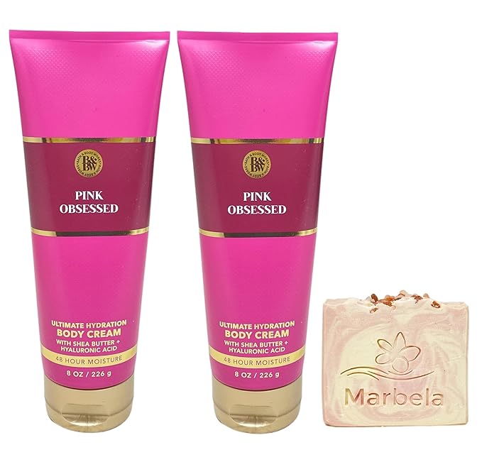 Bath & Body Works Pink Obsessed 2 Pack Body Cream Bundle with a Himalayan Salts Springs Bar Soap - Full Size