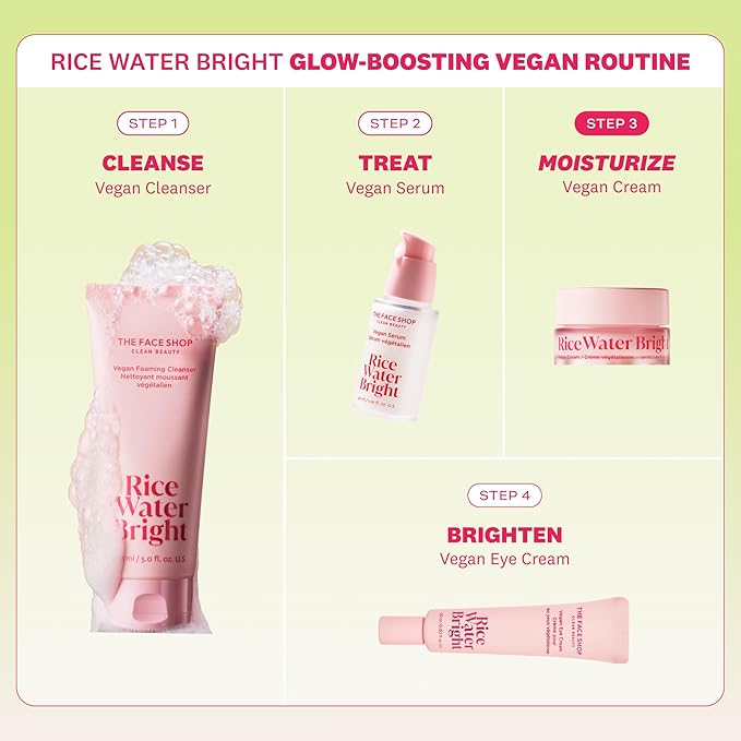 The Face Shop Rice Water Bright Vegan Cream - Instant Moisturization Quick-Absorbing Formula - Vegan, Brightening - Rice Water, Niacinamide, Hyaluronic Acid - Moisturizer Face Cream - Korean Skin Care