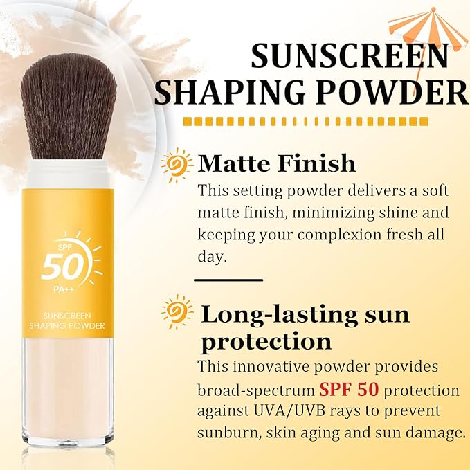 Mineral Sunscreen Setting Powder SPF 50, Sunscreen Powder for Face & Scalp, TranslucentSunscreenPowder with Brush, Oil Control Natural Matte Finish LoosePowder, Lasting Lightweight Breathable