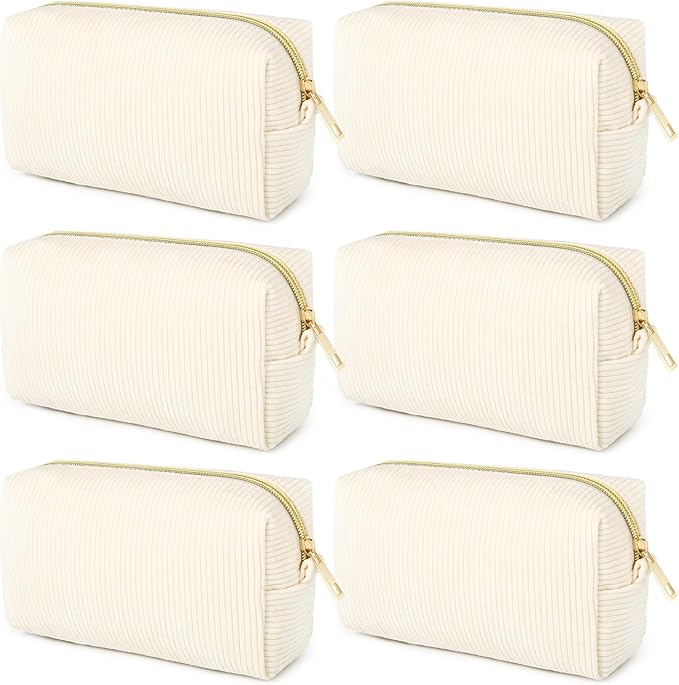 SOIDRAM 6PCS Bridesmaid Proposal Gifts Corduroy Beige makeup bag bulk for Wedding Party Favors Bachelorette party decorations Toiletry Organizer Bag Cosmetic Case Gift